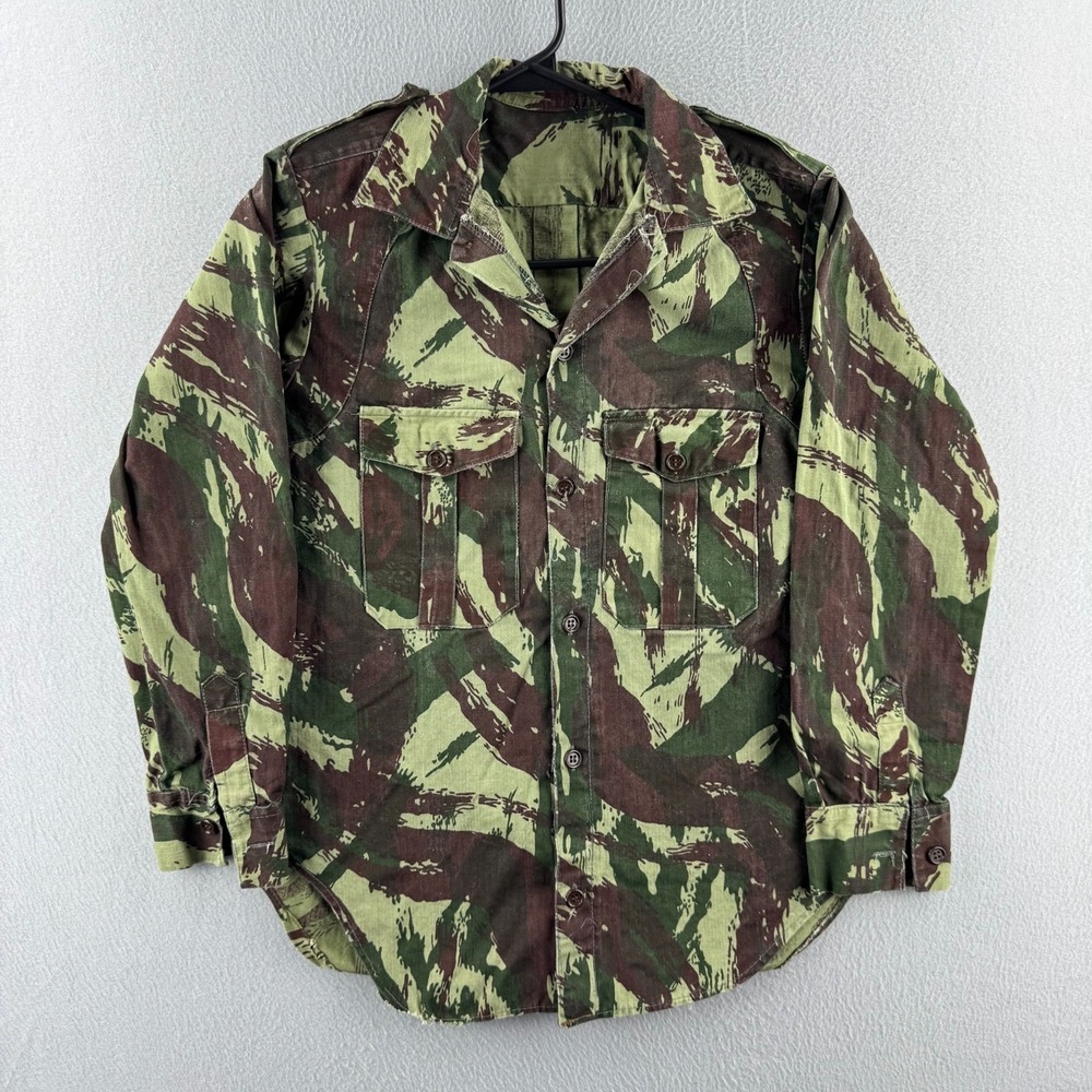 Vintage Portuguese Lizard Camo Shirt Fits XS Button Up Military Cotton
